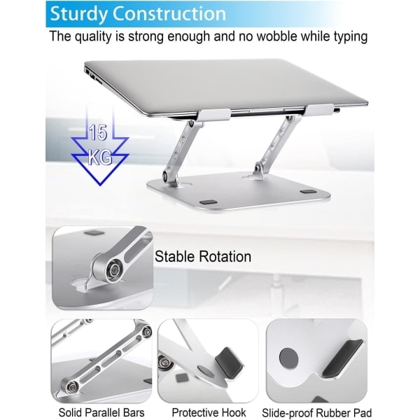 Laptop Stand, Multifunktionel Stand med Varmeventil, Justerbar Laptop Stand til Laptops op til 17 Tommer, Kompatibel med MacBook Air, Pro, Dell