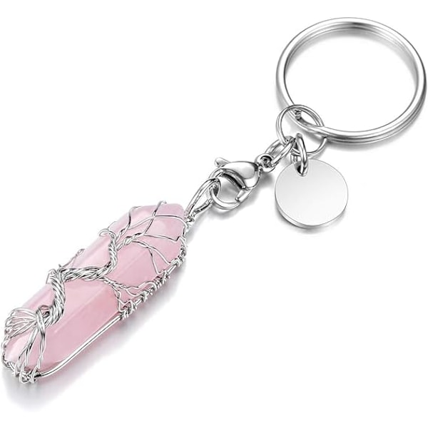 Kristallikivi Avaimenperä Hopea Elämänpuu Langalla Kääritty Kuusikulmainen Kristalli Pisteet Riippuva Avaimenperä Pink