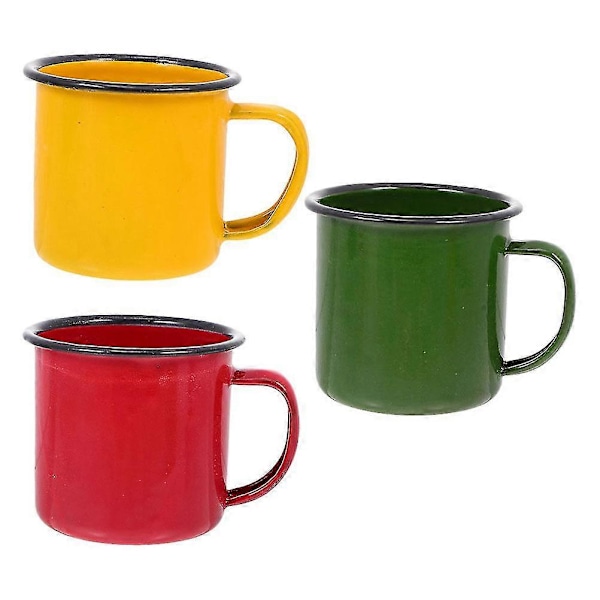 3 st Retro-inspirerade Emaliecups Färgade Små Koppar Multifunktionella Vattenkoppar Barnvattenmuggar