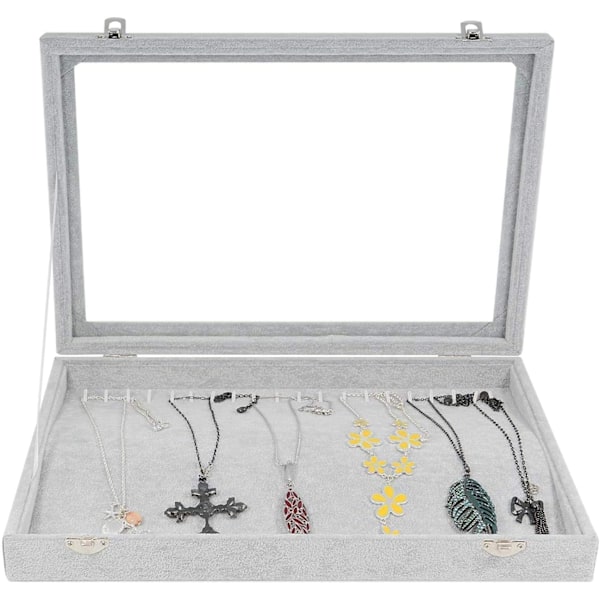 Øreringeorganiser, Øreringeholder med låg i klar velour, Smykkeskrin Display Vitrineskab Låsbar, Støvtæt, 32cm(L) X 24cm(B) X 5cm(H) 3