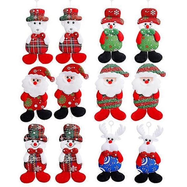 12/1 stk. Juleplys Dukke Ornamenter Julemand Snemand Juletræ Hængende Vedhæng Hjem Jule Nytår Fest Dekorationer Gaver Set A-(12PCS)9.5x13