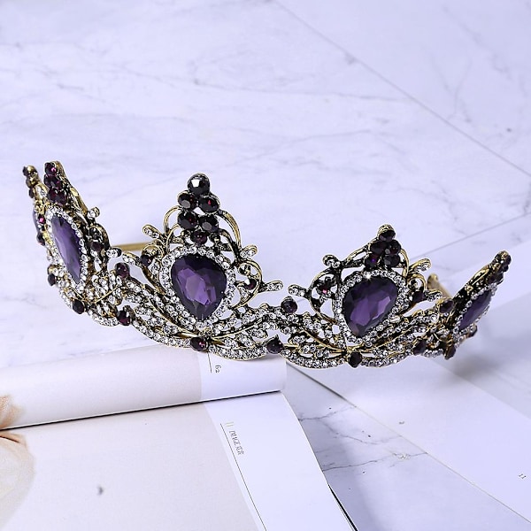 Lyxig Rhinestone Sten Diadem Hoop Lila Vacker Krona Brud Tiara För Bröllop