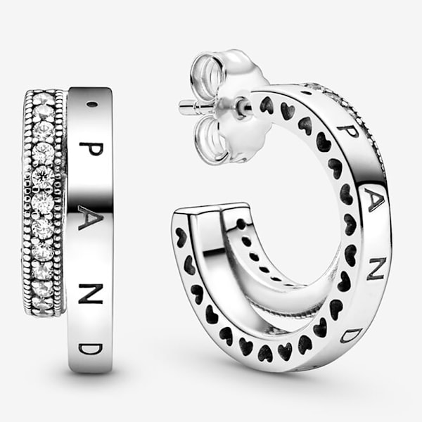 Pandora Dubbla Halvt År Briljant Silver Bakgrund Örhängen 299056C01, Inkluderar Originalask