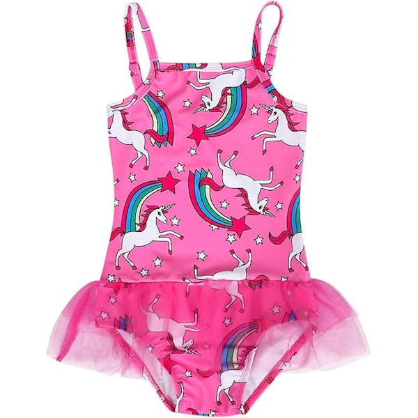 Pige Unicorn Badetøj Badedragt Børn Tutu Skørt Enkeltdel Badetøj Leotard Sommer Ferie Strandtøj Pink 120cm