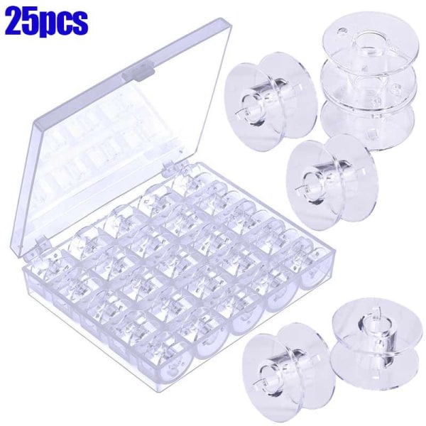 25pcs Empty Bobbins Sewing Machine Bobbins Clear Plastic with Case Storage Box for Brother Janome Singer Elna