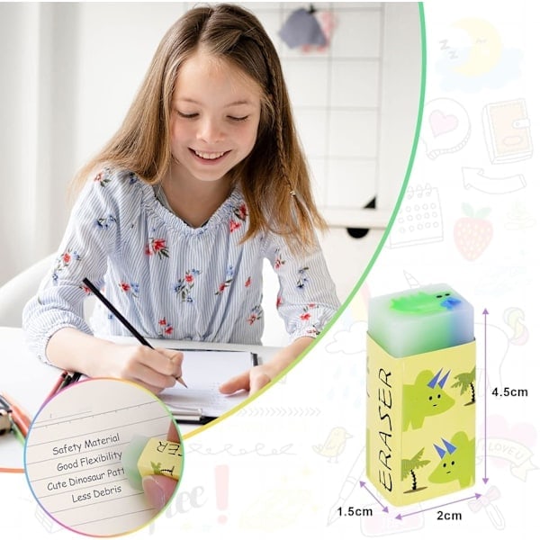 Mjuka suddgummin med dinosaurietema, söta mini-mönstrade suddgummin för barn, suddar bort blyertsstreck, lämpliga för skolmaterial och julklappar 4pc