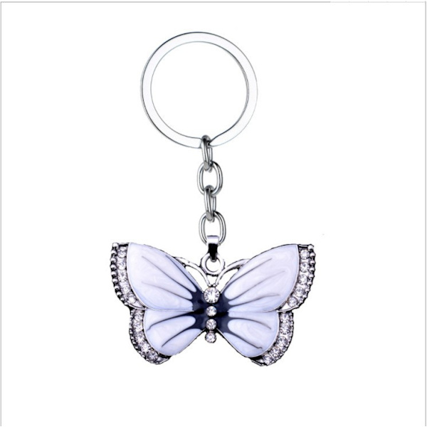 Nøglering til Piger Kvinder Butterfly Nøglering Krystal Butterfly Vedhæng Nøglering Nøglering Charm Bil Taske Tegnebog Hængende White
