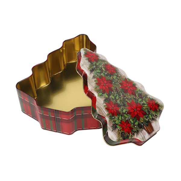 Rød Blomst Stil Julekonfektæske Robust Tin Dåse Fade Fri Generel Anvendelse Metal Juleæske Til Soveværelse Kontor