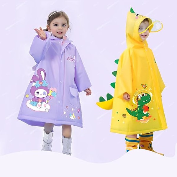 1 stk. Regnjakker til Børn, Vandtæt Regnjakke til Piger og Drenge, 2-4 År, 3D Tegneserie Børne Regnjakke, Toddler Poncho med Hætte Purple XL