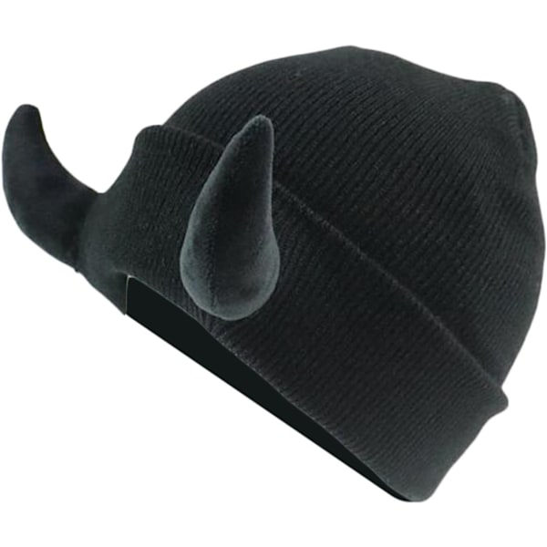 Djävulshorns Män Hatt Stickad Mössa med Horn Kvinnor Hip Hop Demon Horn Keps för Vinter Varm Skid Utomhus Red