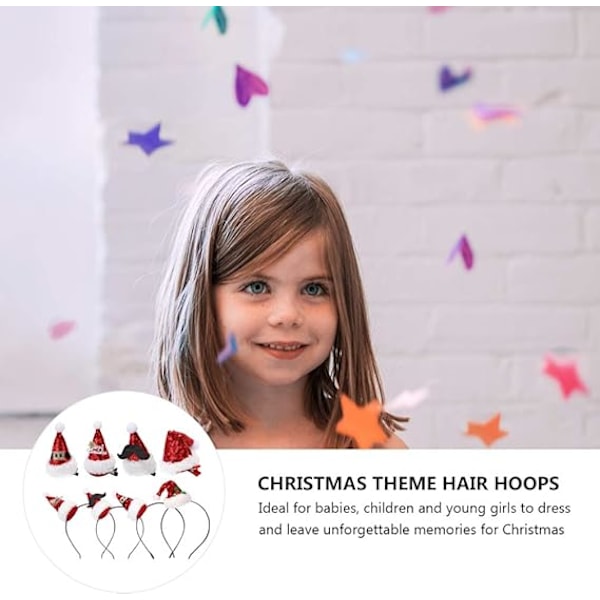 8 stk Mini Julehatt Hårklipp Julehatt Hodebånd Glitter Julenissehatt Hårklipp Hodeplagg Hodebånd Julenissehatt for Barn Voksne Julenissen