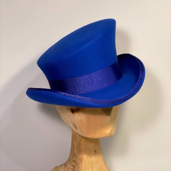 Asymmetrisk Topphatt Ullhatt Dame Herre Unisex Hatt Steam Punk Hatt Topphatt Mote Bånd Dekorativ Hatt Dekk Hode For Menn-yu Blue One Size