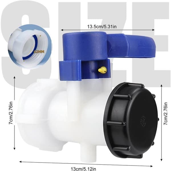 1000L Plasttankventil, 62mm IBC-adapter, Universaladapter til 1000 liters tanke