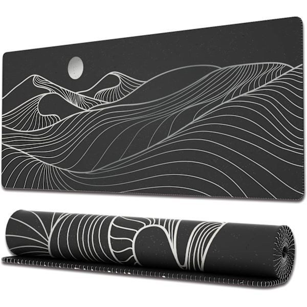 Stor Gaming Mousepad med Syet Kant, Minimalistisk Bjerg Desk Mat, Udvidet Mousepad med Anti-Slip Bund