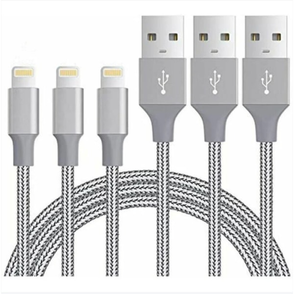 3-st iPhone-laddarkabel, Mfi-certifierad Lightning-kabel, kompatibel med iPhone 11 Xs Max XR X 8 7 6s Plus, iPad Mini/Air Grey