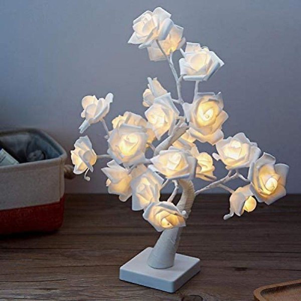 LED Blomstertre Hvit Rose Tre Lys Tre Julelys Tre Varmt Hvite LEDer H 45cm