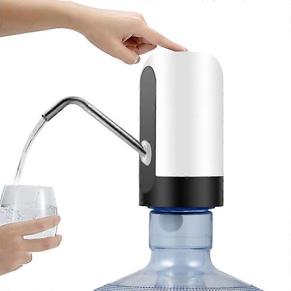 Vesipumppu karaffeille ja pulloille, USB-lataus ja hana, kahdella koolla White1975