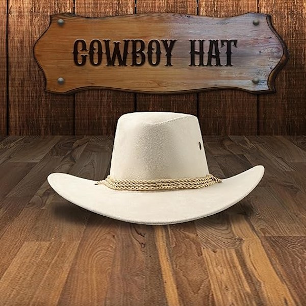 Cowboyhatt Western Solhatt Faux Filt Läder Mocka Maskerad Fest Kostym Outfit Resa Utomhus Solskydd Herr Dam Off-white