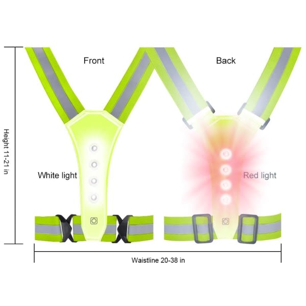 LED Refleksvest / Refleksvest for løping, sykling og trening