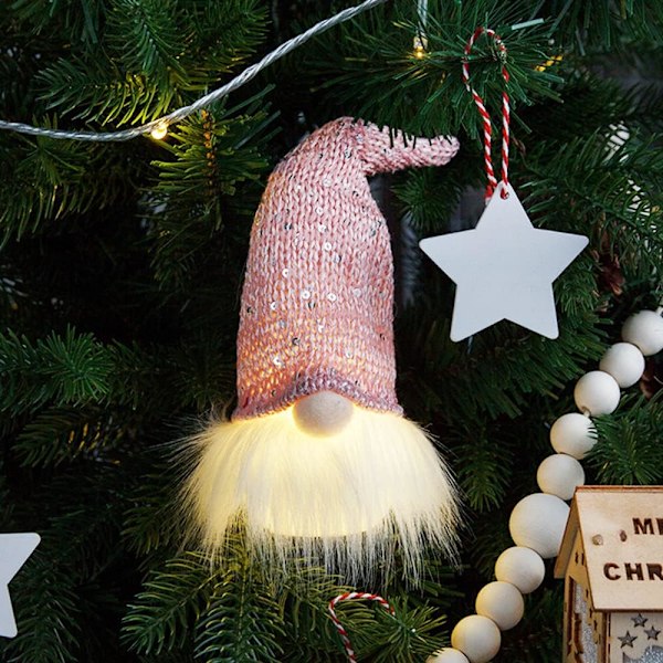 5 Stykker Julegnome Ornamenter, Juledekoration 2023 Dukker, Julegnome Dekoration med LED Lys, Jule Elf Dukke