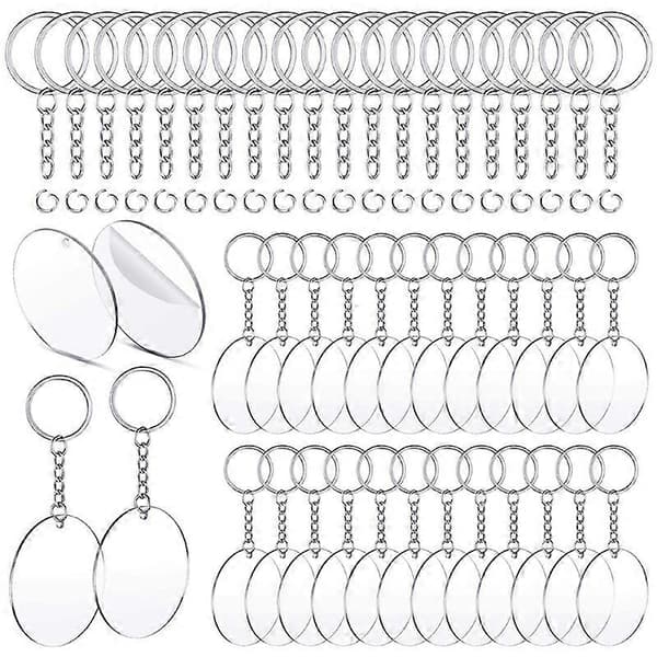 90/120 stk Akryl Nøglering Blanks med Nøgleringe Springringe Runde Klar Discs 2
