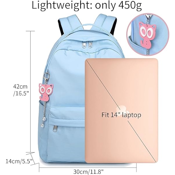 Skolesekk for jenter og gutter, enkel ryggsekk for 14 tommers laptop, vannavvisende skolesekker, avslappet dagsekk for skole og reiser, lett ryggsekk Blue