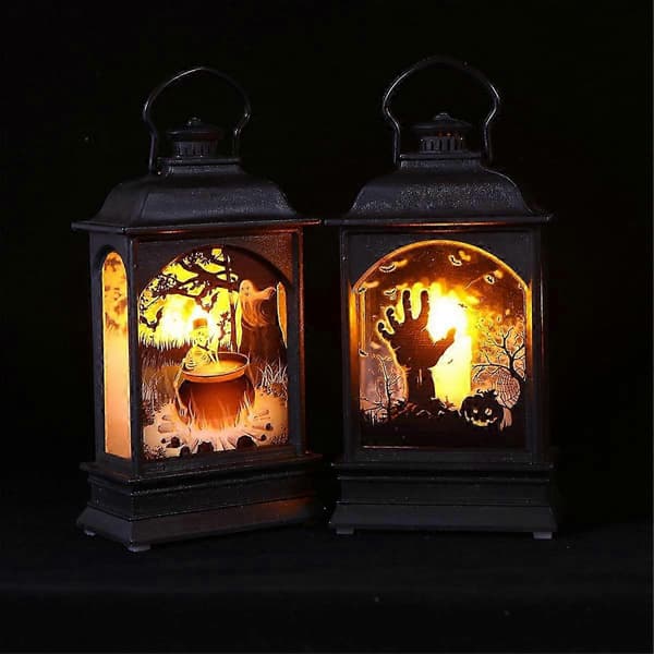 2025 2 STK Halloween Dekor Flat Lampe Bærbar Nattlys Layout Prop Tilfeldig Stil