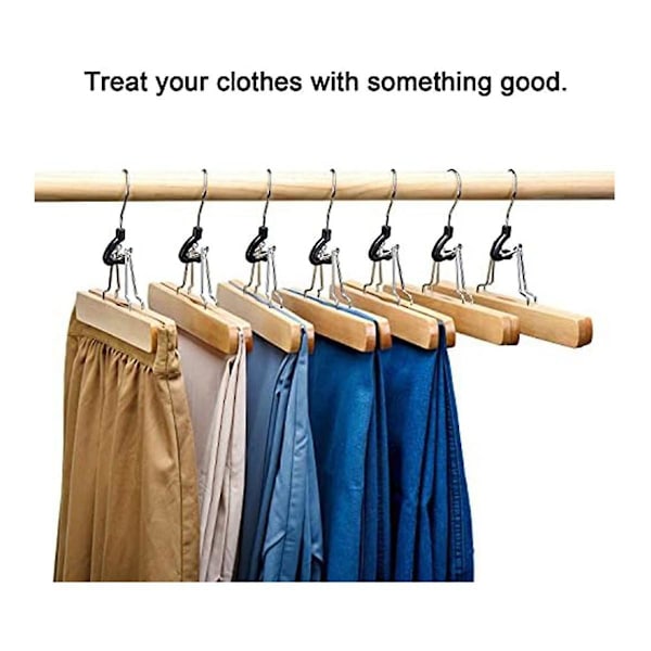 Tøykleshenger i tre, 10-pakning, sklisikre kleshenger for bukser, 360 graders svingbar krok, kleshenger for skjørt, jeans, shorts Wood color