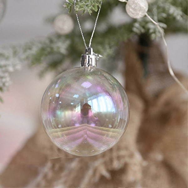18 st Iridescent Julkulor DIY Hantverk Halloween Kittel Gryta Bubbla Plastkula Ornament för Julgran Födelsedag Bröllopsdekor Qinghai White