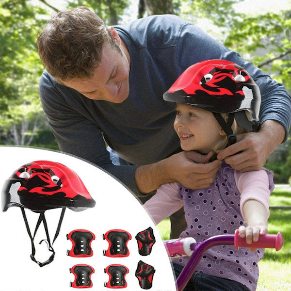 7-delars set för barn - hjälm, knäskydd, armbågsskydd för cykling, skateboard och rullskridskor Red