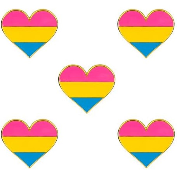 5-pack Bisexuell stolthet hjärtformad knappnålsbrosch pins flagga badge brosch märken Pansexual 5pcs