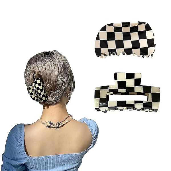 Hårklämmor Bananhårklämmor för kvinnor, vintage Klassisk svart och vitt print hårklämmor, starka fästnålar