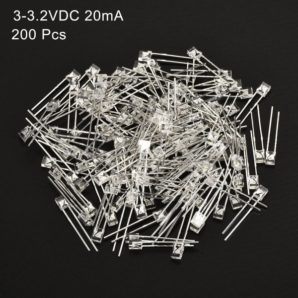 2x3x4mm x LED Lyspære, 200 stk Rektangulære Lyse LED-er for Elektroniske Komponentindikatorer, Hvit