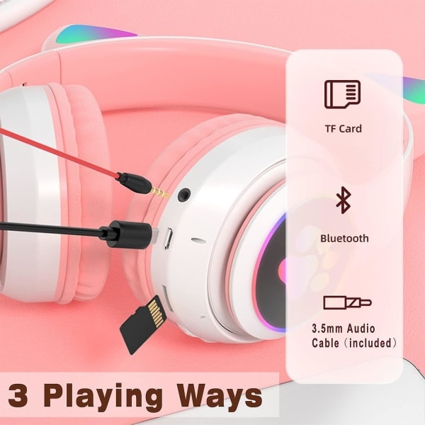 Zk-kids hodetelefoner med mikrofon, trådløse Bluetooth-hodetelefoner med LED-katteører, sammenleggbare barnehøyttalere for skole/nettbrett/telefon/PC/TV green