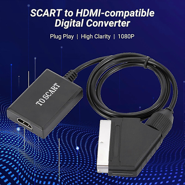 Videoadapter Plug and Play Høy Klarhet Plast 1080p Stabil Ytelse Scart til HDMI-kompatibel Digital Konverter for Smarte Enheter