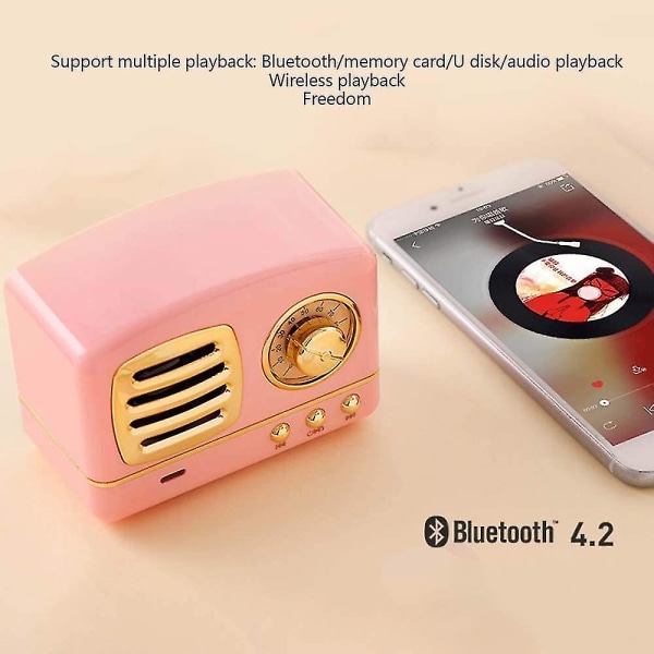 Retro Bluetooth trådlös högtalare med FM-radio, liten högtalare