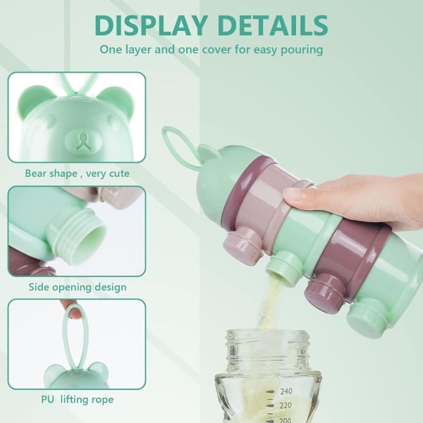 Babymælk Pulver Dispenser, Bærbar 4 Lag 270ml Per Lag Twist-Lock Rum, Børn Baby Opbevaringsbeholder Stabelbare Beholdere Green/Grey