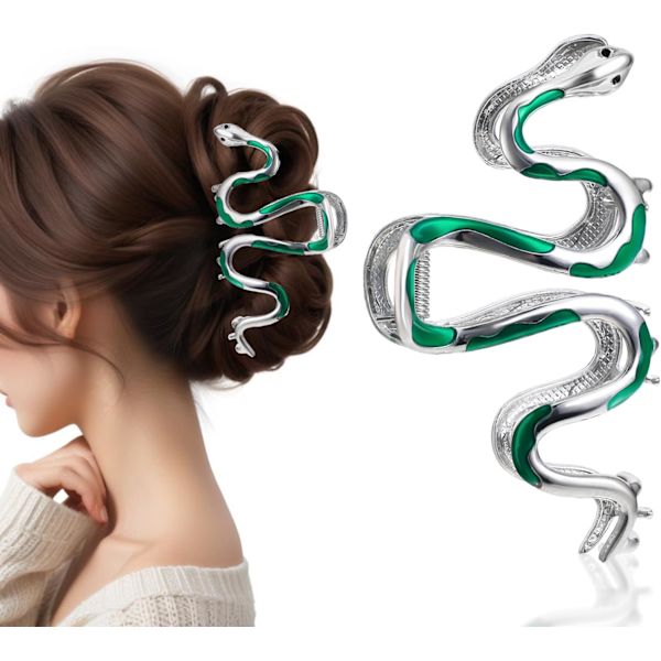 Hårklämmor för kvinnor Fashionable Green Snake Design Metallhårklämmor Starkt grepp Stora halkfria spännen Halloween Gothic