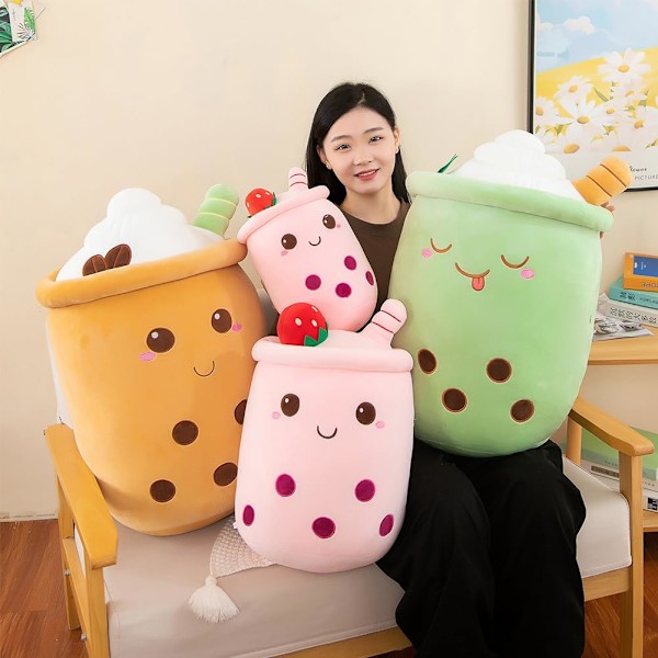 Boba te plysj pute, søt boba plysj leke gigantisk boba plysj dyrepute for boba elskere (35cm) Brown