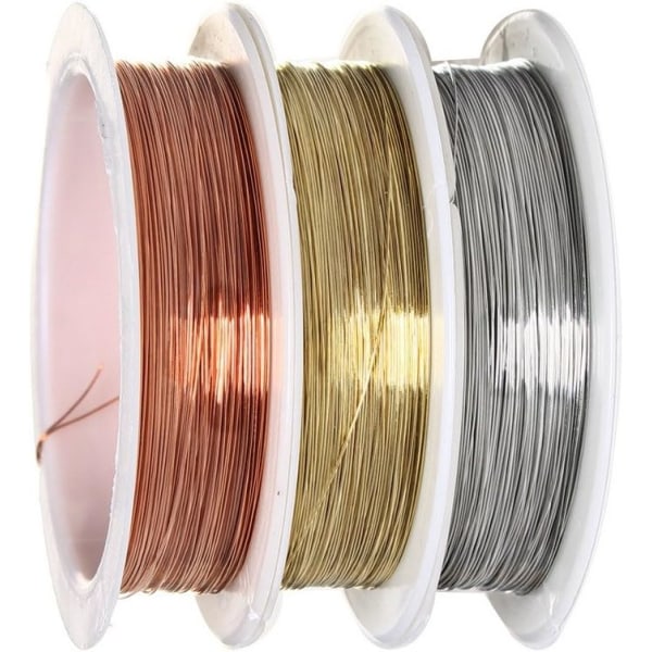 Sicai 3 Rolls 0.3 mm Tarnish-Resistant Copper Wire for Jewellery Making