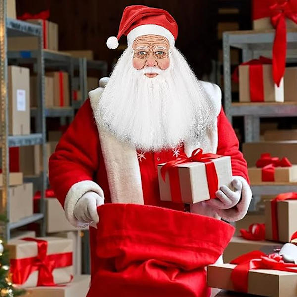 Jultomten Latexmask med skägg och hatt | Realistisk Latex Jultomte Helmask | Nyhet Rolig Simulering Jultomte för Rollspel D