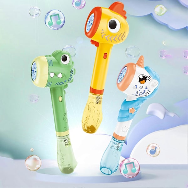 Automatisk Bubbelmaskin Ljudeffekt Färgglatt Ljus Ergonomisk Handhållen 8-håls Underhållning Läcksäker Enhörning Krokodil Bubbelmaskin Sommarleksak Ka Yellow