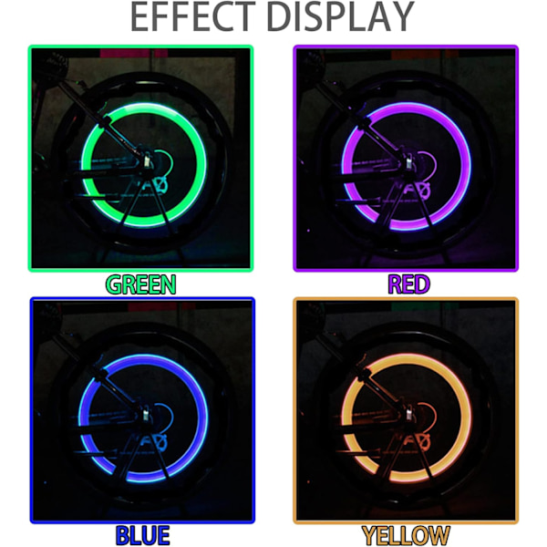 8 stk LED Sykkelhjul Lys, Verdihette Lys Vanntett Sykkelhjul Neonlampe Støtsikker Dekklys for Bil, Sykkel, Motorsykkel, Med Batteri