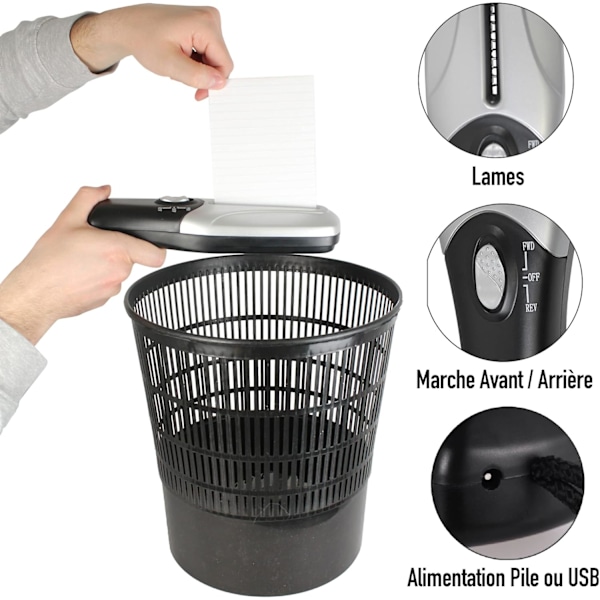 Elektrisk dokumentmakulator - Bærbar/Kompakt - Papirmakulator - Rask kutting - Batteri/USB-drevet - 26x8 CM