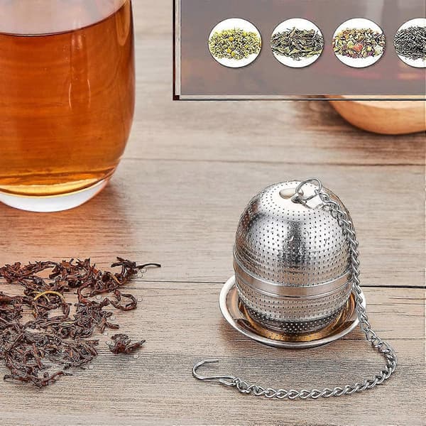 Te-infusionsenhed, te- og urte-kuglesi i rustfrit stål, te-kuglesier med drypbakker