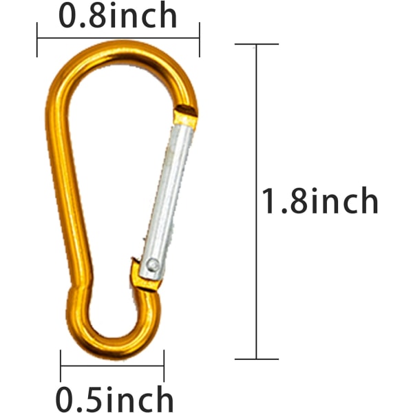 10 st karbinhakar, 46 mm/1,6 tum flerfärgade låsande nyckelkedjeklämmor för camping resor vandring nyckelringar nyckelring utomhus