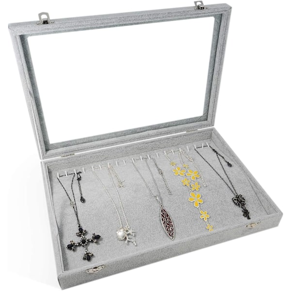 Örhängesorganisatör, Örhängeshållare i sammet med genomskinligt lock, Smyckeskrin Display Vitrinskåp Låsbar, Dammtät, 32cm(L) X 24cm(B) X 5cm(H) 3