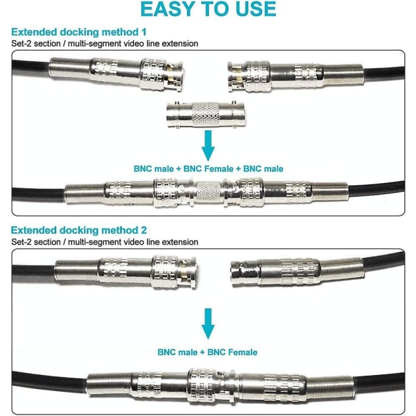 10 stk BNC Hun til BNC Hun Stik BNC RCA Adapter BNC Hun til RCA Han Adapter til CCTV Kamera Installation - Sølv