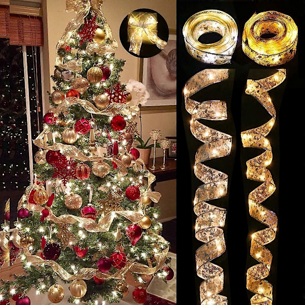 Nauha Keijuvalo Joulukoriste Joulukuusen Koristeet Kotiin 2023 Jouluvalot Navidad Natal Uusi Vuosi 2024 Gold battery model 10M