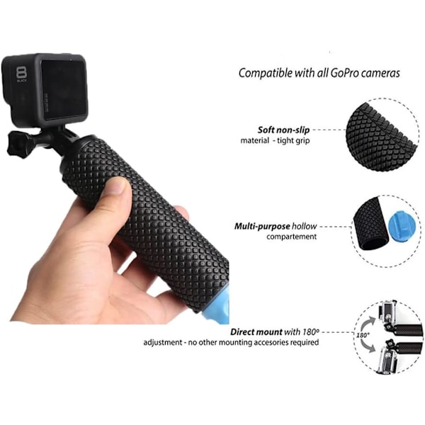 Vedenkestävä kelluva kädensija, kannettava kelluva kahva GoPro-yhteensopiva, kelluvat asusteet säädettävällä rannehihnallla action-kameroille